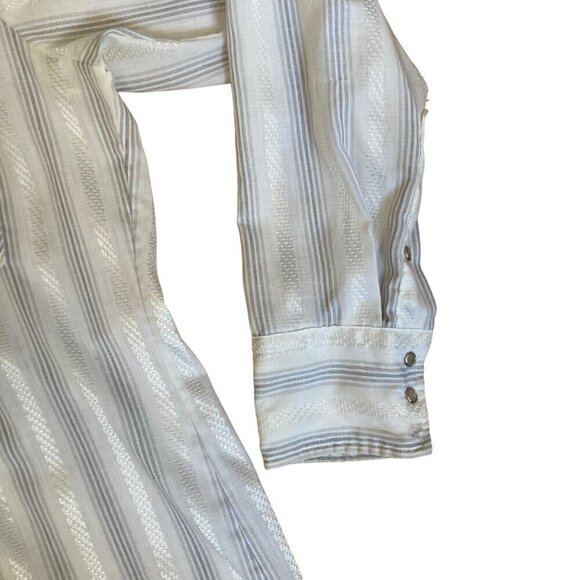 Vintage Pearl Snap Long-Sleeve Western Shirt White Silver Striped Men's - Picture 3 of 5